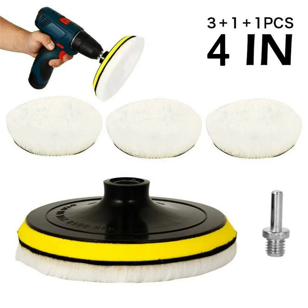 Lot de 5 disques de ponçage floqués de 10 cm (4 pouces) avec support auto-agrippant, en laine, pour polisseuse électrique.