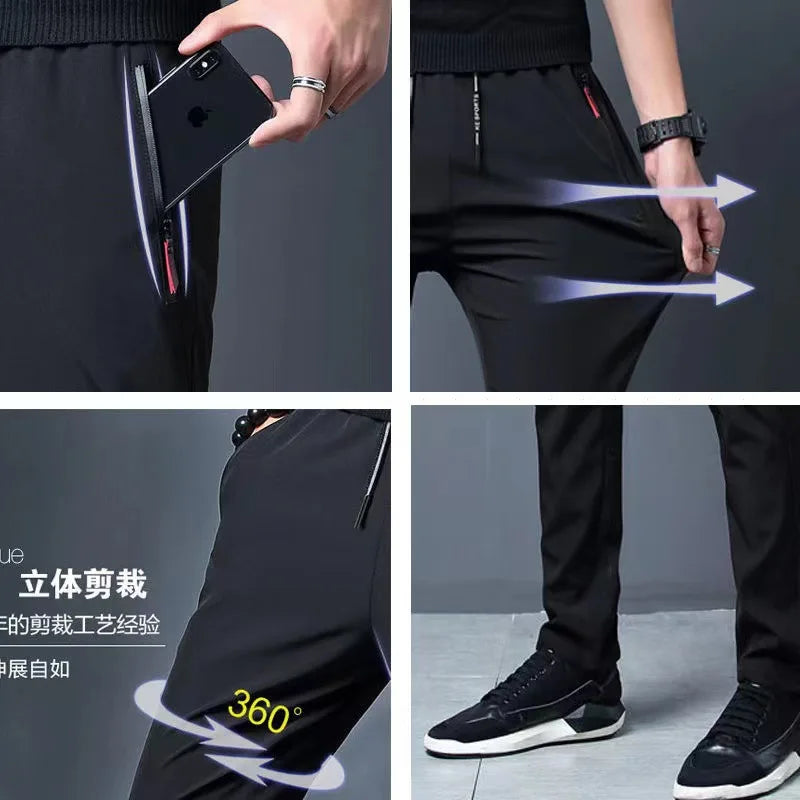 Pantalon décontracté pour hommes, coupe droite, Slim, taille élastique, jogging, classique coréen, bleu, noir, gris, marque masculine, grande taille