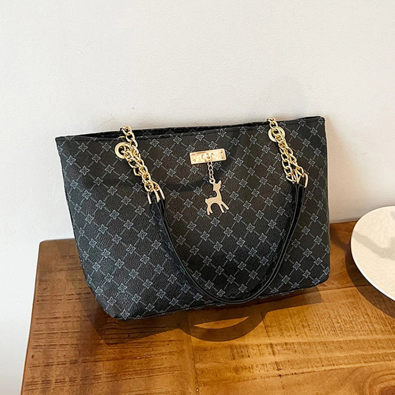 New Presbyopia Handbag Texture Soft Leather Large Capacity Tote Women Bag With Hanging Accessories Shoulder Bag