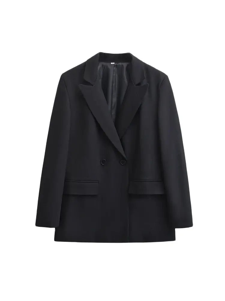 Manteau Blazer à Double boutonnage pour femmes, tenue de bureau, manches longues, poches à rabat, vêtements de dessus pour femmes, hauts chics, à la mode