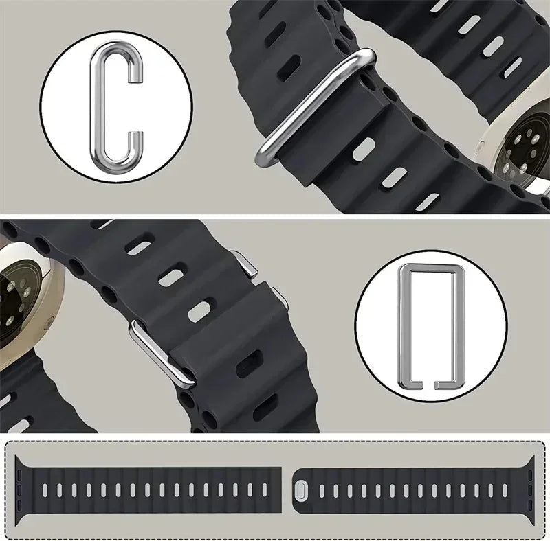 Bracelet océan en Silicone pour bracelets de montre Apple 45mm 46mm 40mm Ultra 2 49mm 44mm 41mm 38-42mm bracelet de sport série 10 9 8 7 6 5 4 SE