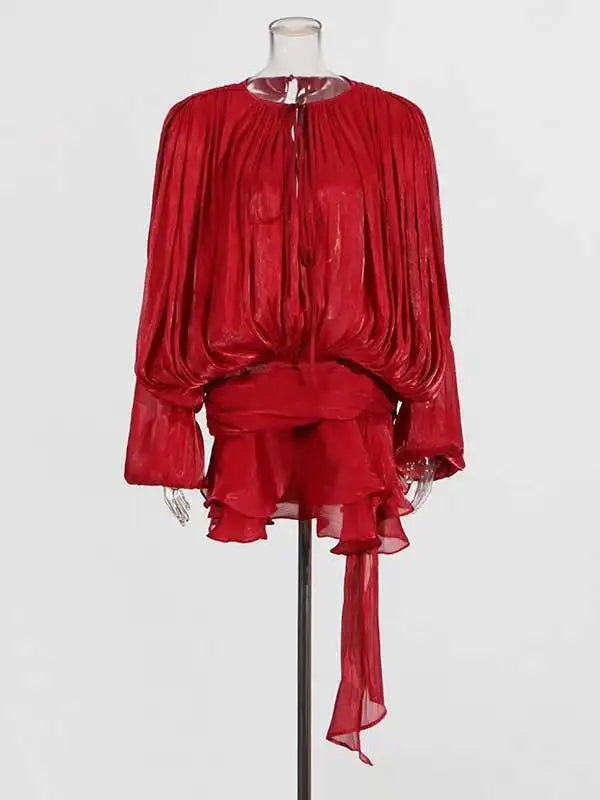 TWOTWINSTYLE – Mini robe chemisier unie pour femmes, col en V, manches longues, à lacets épissés, Style doux, vêtements féminins à la mode