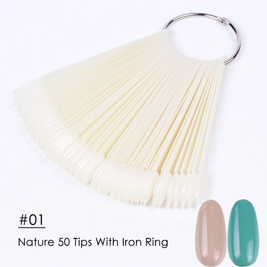 50 faux ongles transparents, nuancier naturel, forme ovale, en éventail, vernis gel UV, palette d'essai, outils de manucure