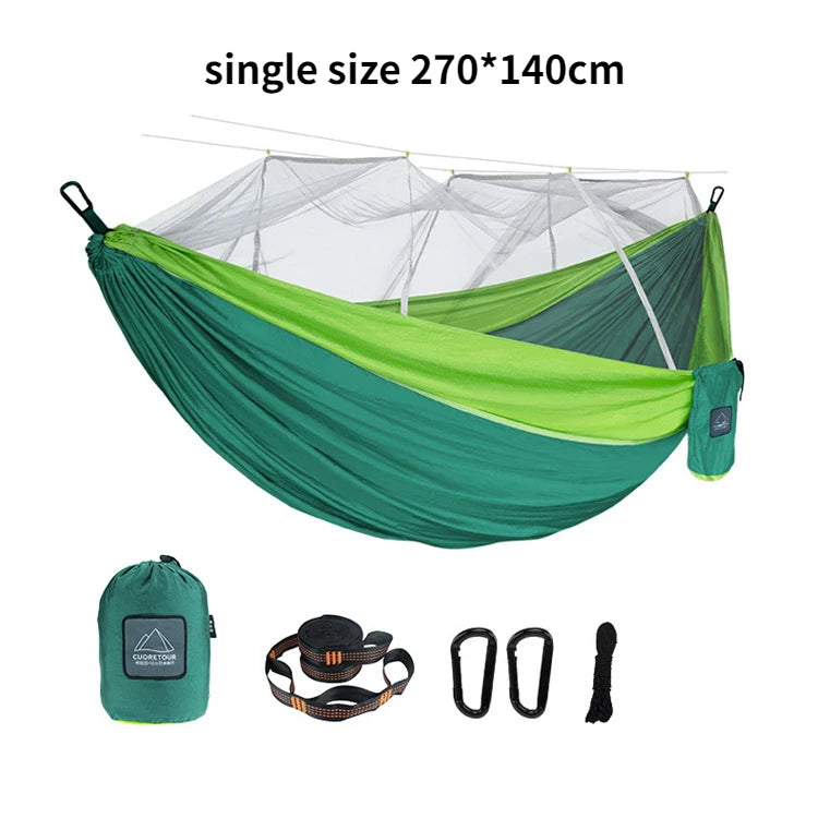 Tissu en nylon portable pour voyage, camping et couchage suspendu, disponible en tailles simple et double. Disponible en versions simple et double. Disponible en version portable et suspendue.