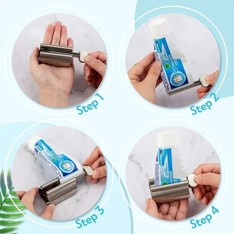 1 rouleau essoreur rotatif en acier inoxydable pour pommades, cosmétiques, accessoires de salle de bain, presse-tube de dentifrice