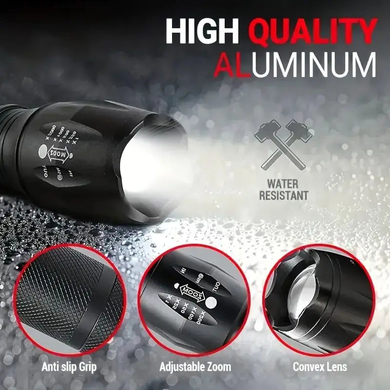 Lampes de poche LED haute puissance alimentées par piles AAA, torche tactique d'auto-défense en alliage d'aluminium, Zoom étanche pour l'extérieur avec 5 Modes