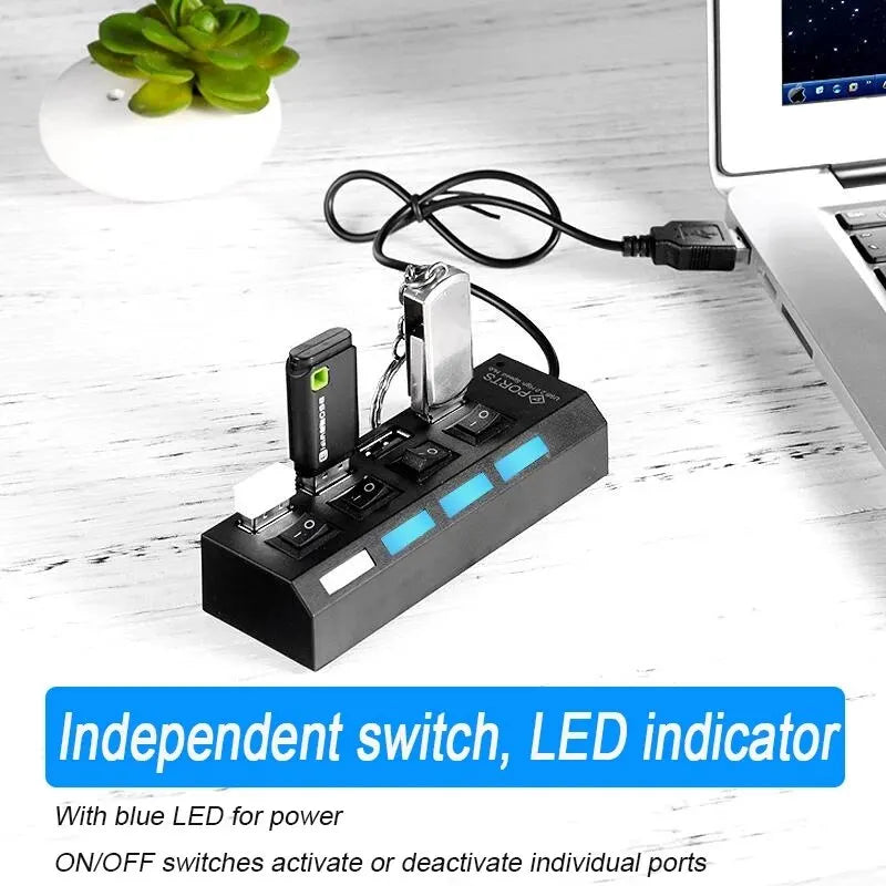 Hub d'extension USB 2.0 à 7 ports pour ordinateur portable ou de bureau