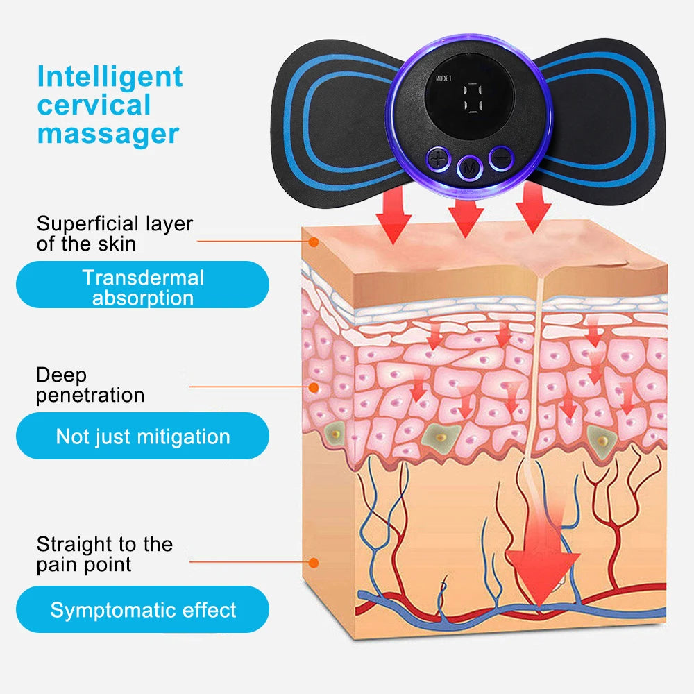 EMS Neck Massager Portable TENS Pulse Machine Cervical Neck Back Patch Muscle Stimulator Pain Relief Massage Tool