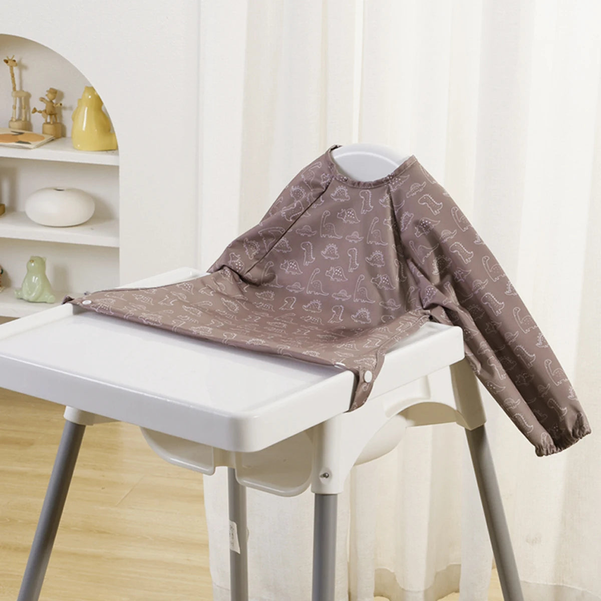 Elinfant 1PC Waterproof Long Sleeve Feeding Bibs With Pocket,Washable Coverall Baby Bibs Aprons,Highchair and Table Attachable