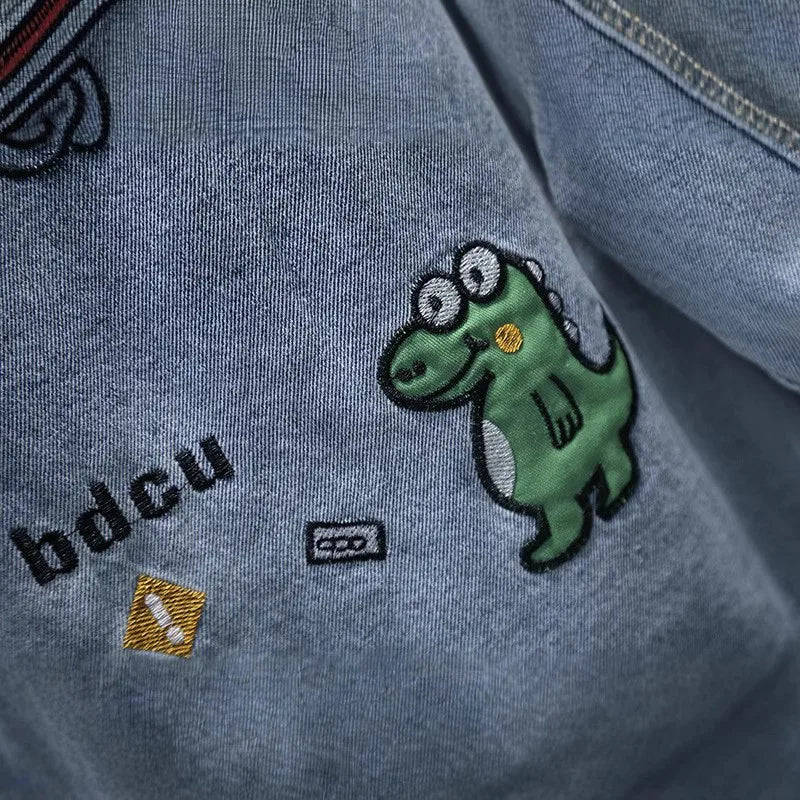 Veste en jean bébé style mignon avec dinosaure pour garçon et fille, manteau décontracté en jean, adorable tenue dinosaure pour bébé (2-11 ans)