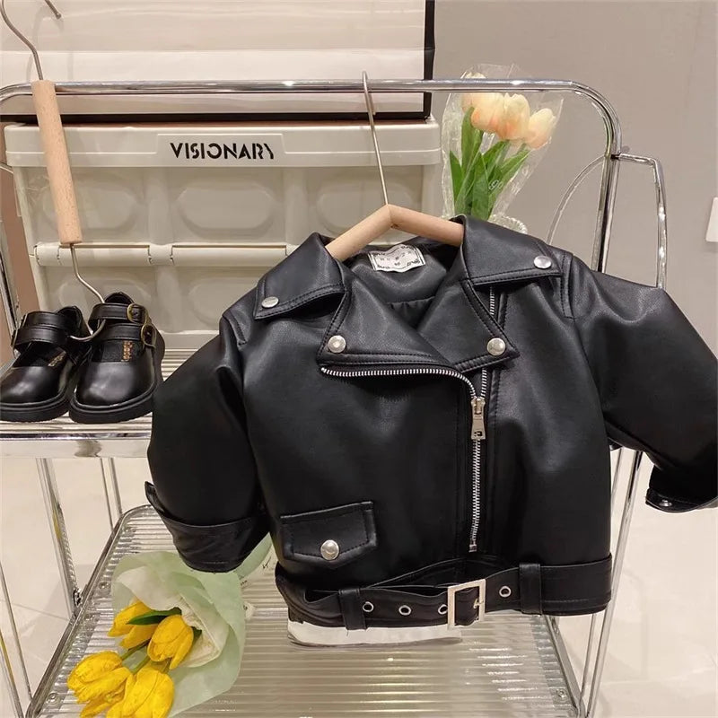 Vestes en cuir pour garçons et filles de 1 à 8 ans, manteaux classiques à mouche, vêtements d'extérieur à la mode pour bébés filles, printemps-automne