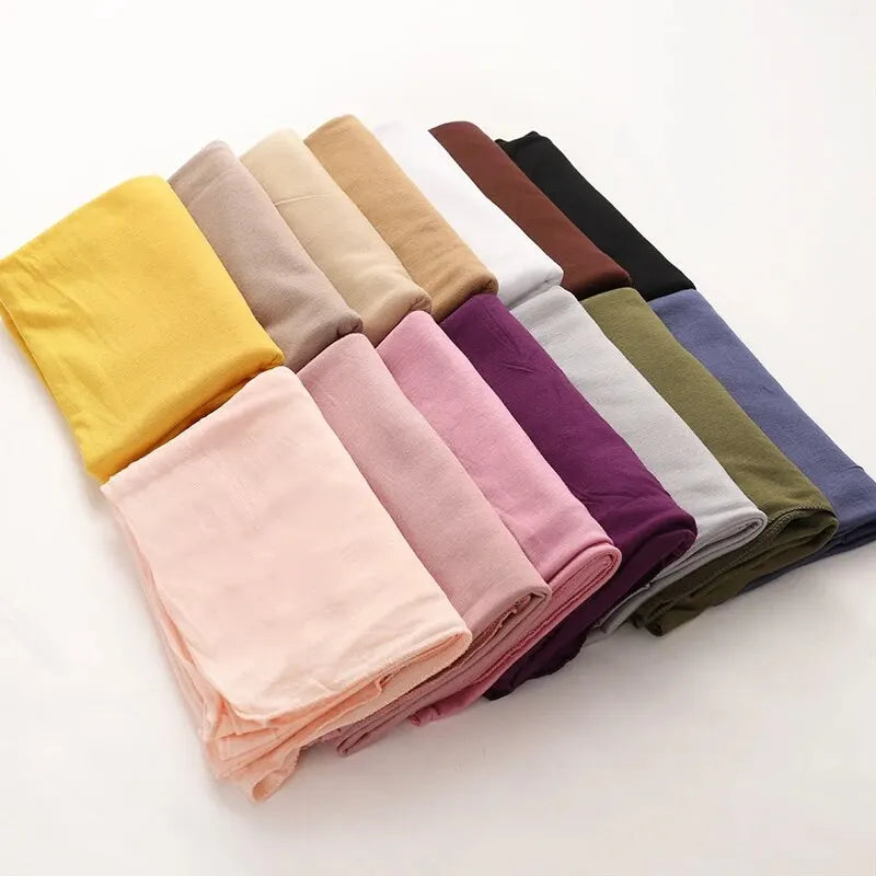 Écharpe Hijab en Jersey de coton Modal, châle musulman Long, Turban doux uni, bandeau pour femmes, bandeau africain 170x60cm