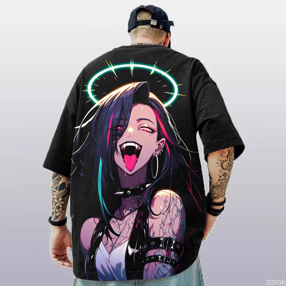 T-Shirt d'été à manches courtes pour hommes, ample et décontracté, avec personnage d'anime imprimé en 3d, surdimensionné, tendance, vêtements masculins