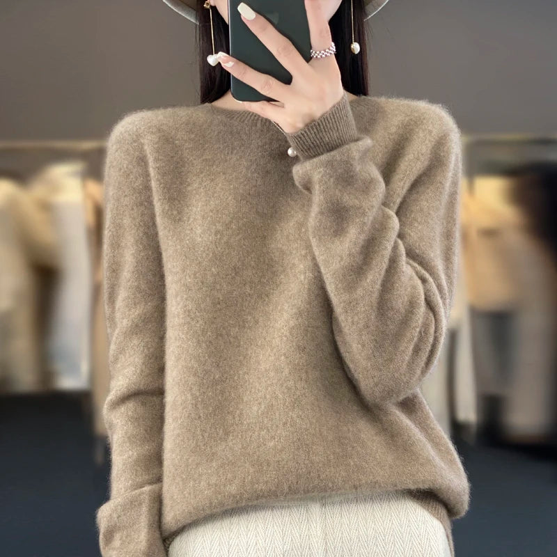 Nouveau pull en cachemire pull femme en automne et en hiver 100% laine mérinos mode col rond automne chaud pull haut