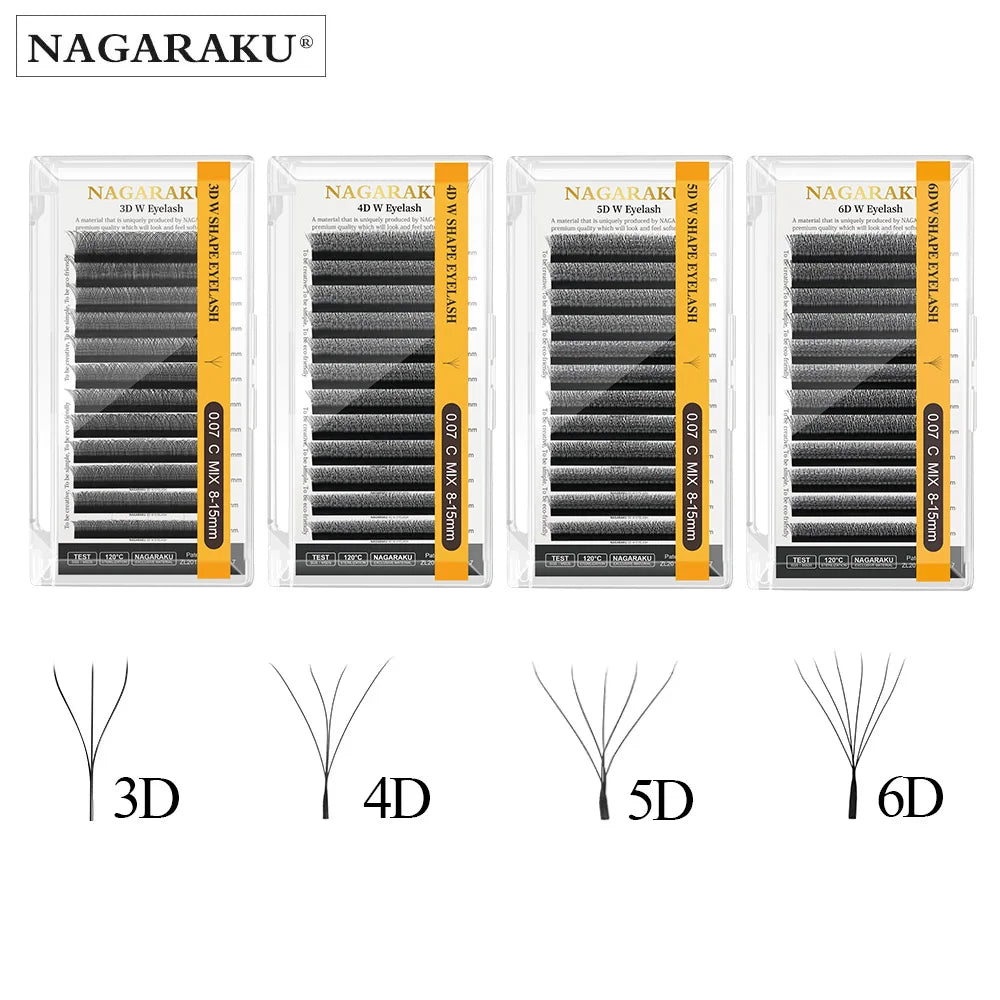 NAGARAKU floraison automatique W forme Bloom 3D 4D 5D 6D Extensions de cils en éventail préfabriqués lumière douce naturelle pleine Dense