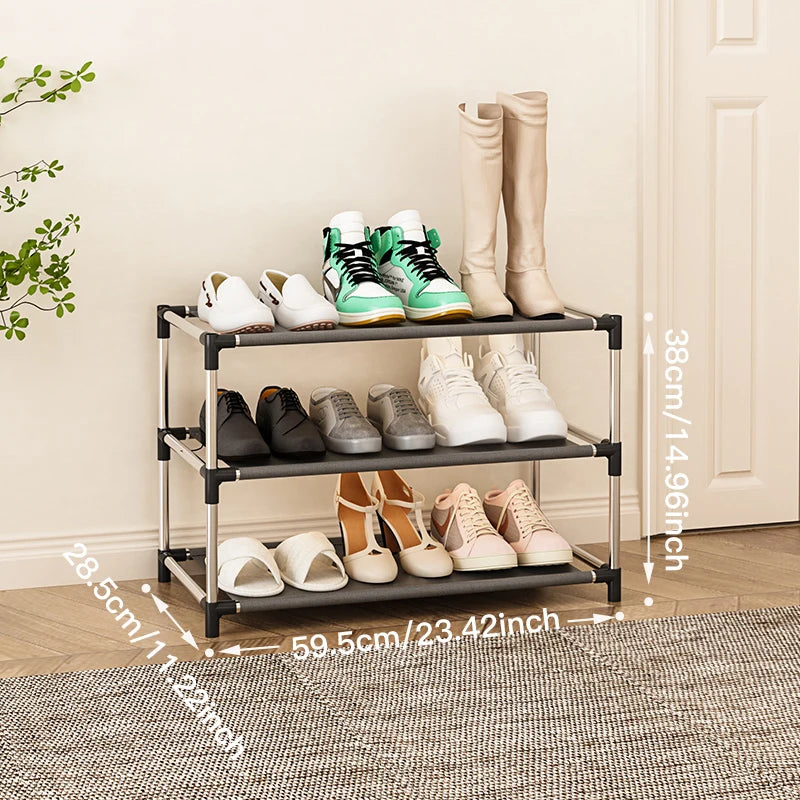 Étagère à chaussures élégante en métal, simple et peu encombrante, noire, idéale pour le salon.