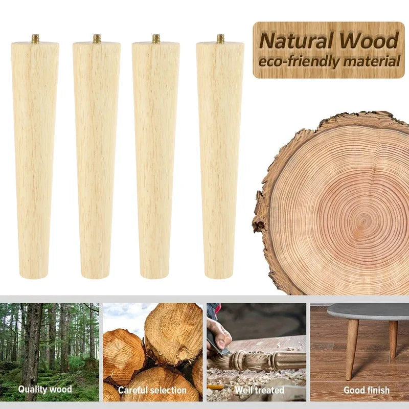 Lot de 4 pieds de meubles en bois massif, pieds de table obliques/droits, pieds de chaise antidérapants, pieds de rechange inclinés