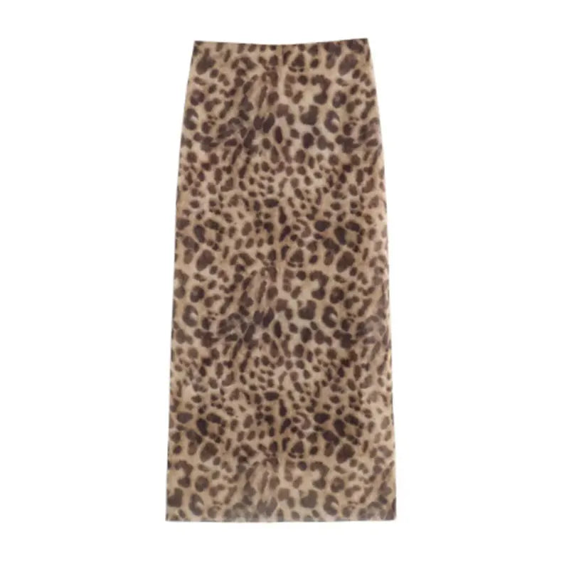 Jupe mi-longue en Tulle léopard pour femmes, mode d'été 2024, taille haute, ceinture élastique, jupes longues, Streetwear