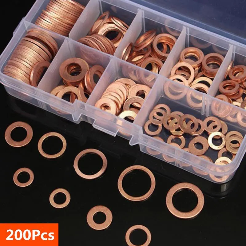 Kit d'assortiment de joints d'étanchéité en cuivre, écrous et boulons, bague plate, avec boîte // M8/M10/M12/M14 pour bouchons de puisard