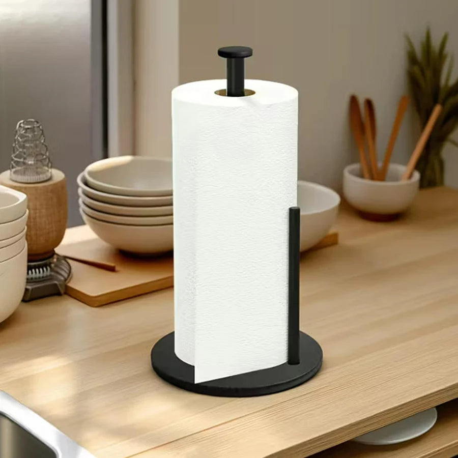 Porte-rouleau de cuisine en acier inoxydable avec base lestée - Organisateur de comptoir robuste et peu encombrant pour essuie-tout