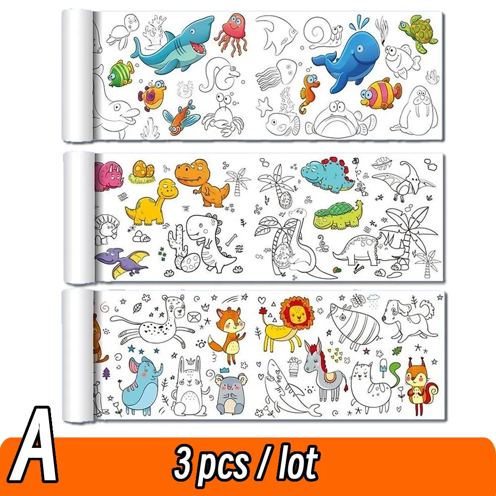 Rouleau de papier à colorier pour enfants, motif animaux, 90 cm, à découper et colorier soi-même. Idéal pour les activités manuelles et éducatives comme le graffiti ou le scrapbooking