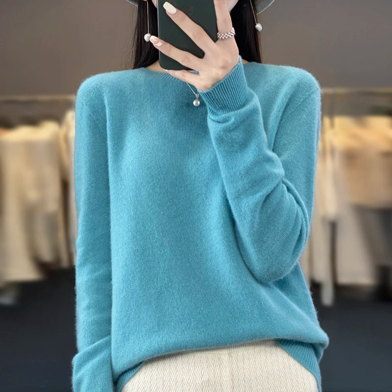 Nouveau pull en cachemire pull femme en automne et en hiver 100% laine mérinos mode col rond automne chaud pull haut