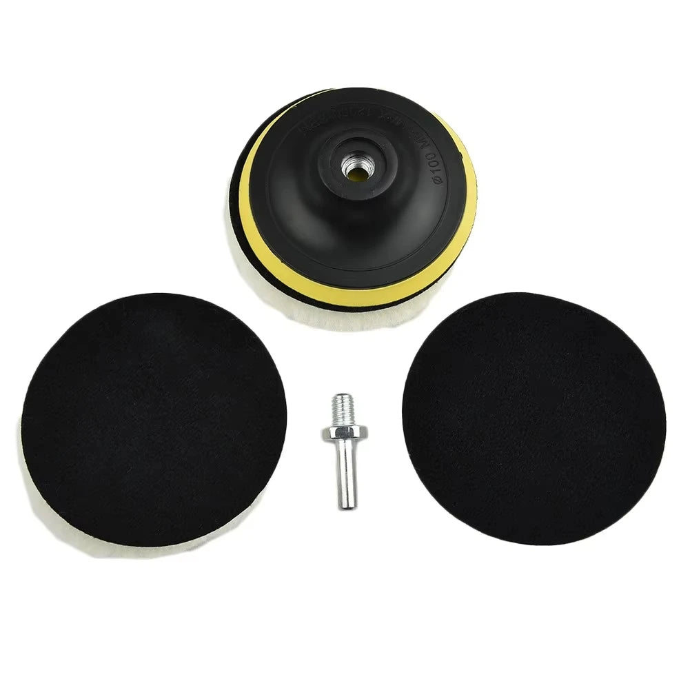 Lot de 5 disques de ponçage floqués de 10 cm (4 pouces) avec support auto-agrippant, en laine, pour polisseuse électrique.