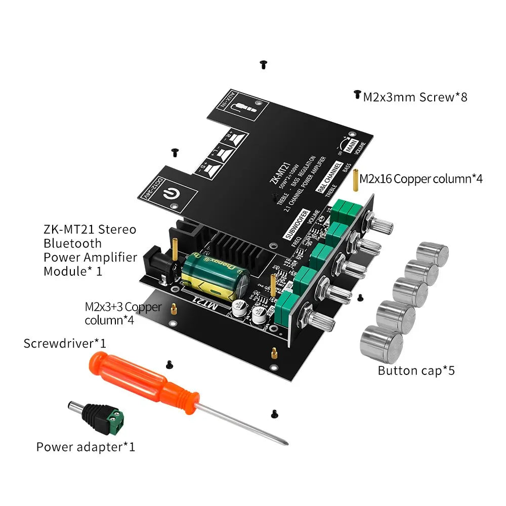 Carte d'amplificateur de subwoofer 2.1 CS8673E 50 W x 2 + 100 W avec Bluetooth 5.0 et entrée auxiliaire ZK-MT21
