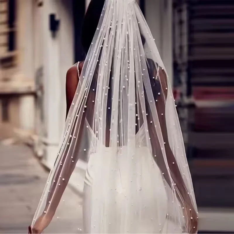 Voile de mariée perlé de 3 mètres de long, une seule couche, accessoire de mariage pour femme