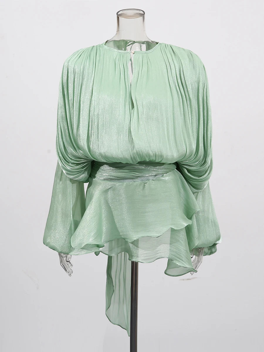 TWOTWINSTYLE – Mini robe chemisier unie pour femmes, col en V, manches longues, à lacets épissés, Style doux, vêtements féminins à la mode