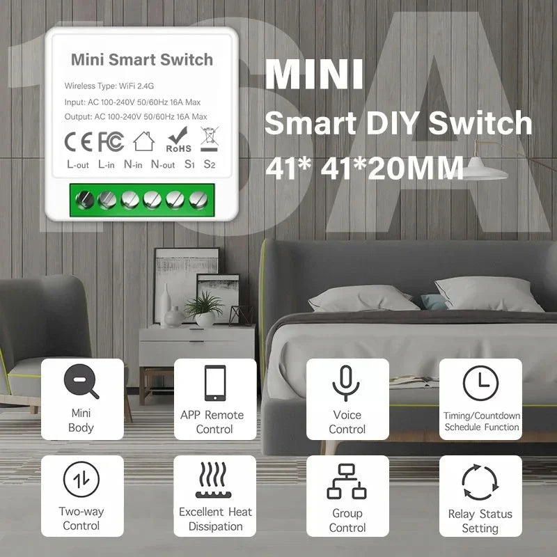 Commutateur intelligent WiFi/Zigbee, Module de relais 16A 20A, prise en charge intelligente, minuterie de relais bidirectionnel avec Google Home Alexa Alice Smart Life