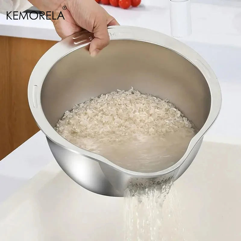 Bol de lavage de riz en acier inoxydable 304, bol de lavage de riz, passoire à riz, passoire à fruits et légumes, outils de cuisine