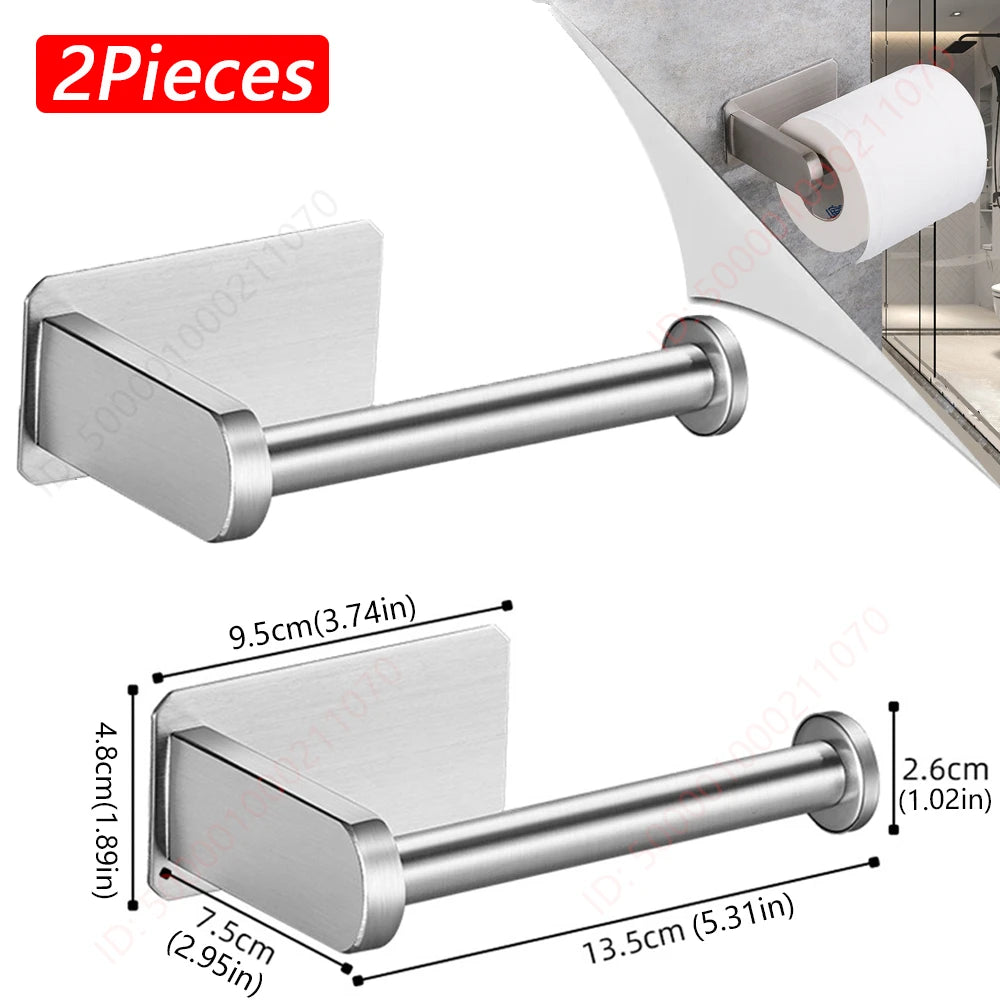 Stainless steel paper roll holder, wall-mounted without drilling, for kitchen, bathroom, wall, and paper towel storage rack.