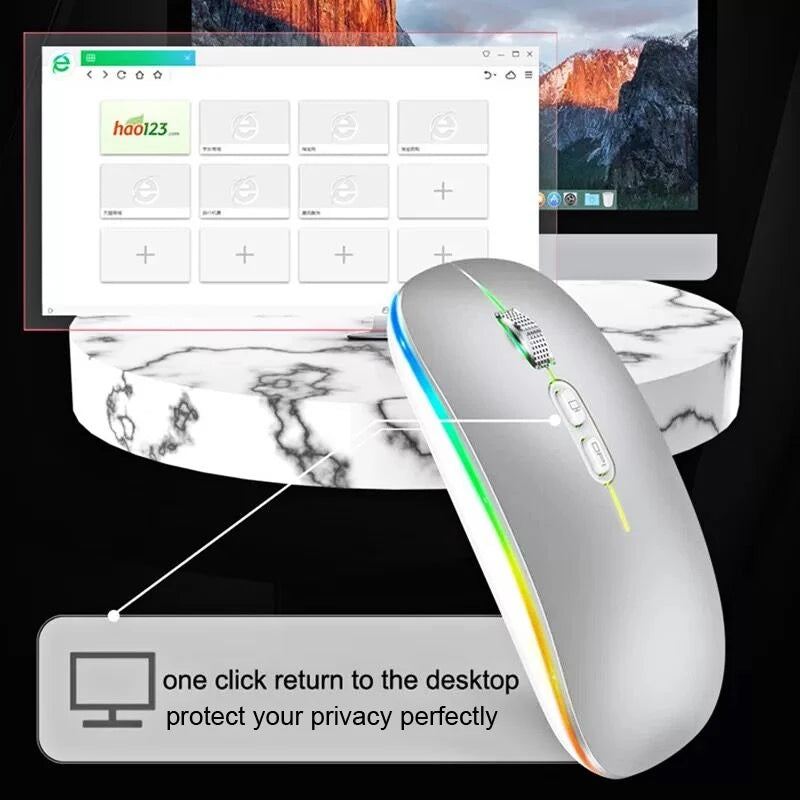 Souris sans fil Bluetooth 2,4 GHz double mode, fonction bureau en un clic, rechargeable USB-C, silencieuse et rétroéclairée, pour ordinateur portable et PC (nouvelle version)