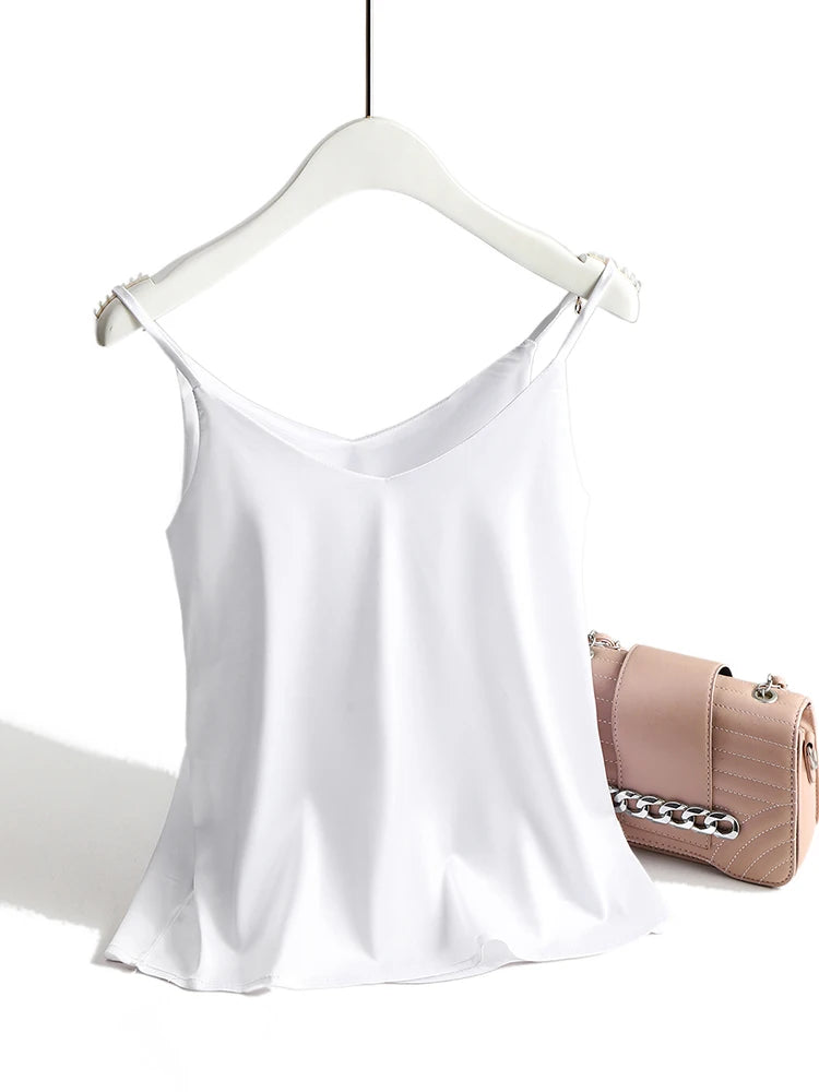 AOSSVIAO 2025 Spaghetti sangle haut femmes licou col en V basique blanc Cami sans manches Satin soie débardeurs femmes été Camisole