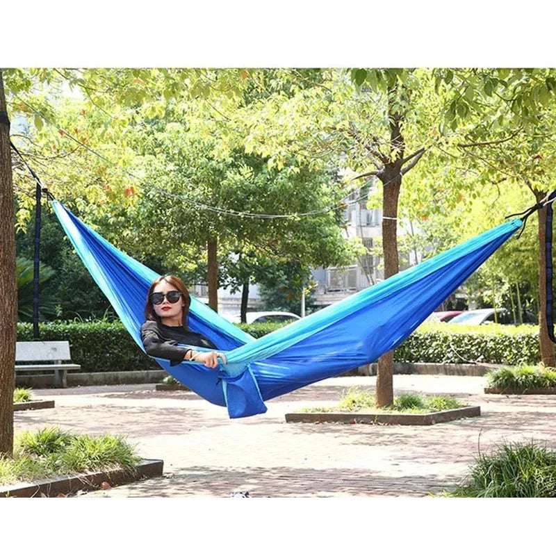 Hamac de camping une place en nylon assorti, en tissu parachute haute résistance, pour lit suspendu portable