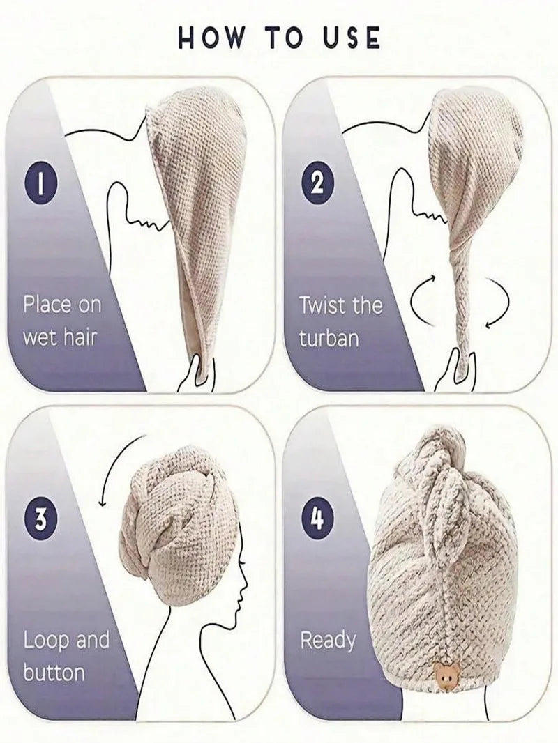 Serviette pour cheveux unie, bonnet de séchage texturé, 25 x 65 cm, serviette absorbante pour femmes à chemise boutonnée