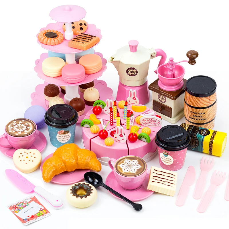 Ensemble de jeu pour enfants : nourriture, thé, cuisine miniature, gâteau à découper, idéal pour les jeux de rôle et les cadeaux d'anniversaire