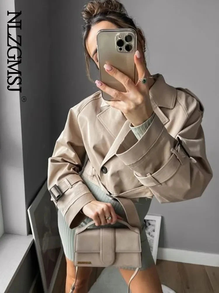 Veste Trench courte avec ceinture pour femme, Streetwear Vintage, Double boutonnage, manches longues, haut, manteau féminin, tenues de printemps, 2024
