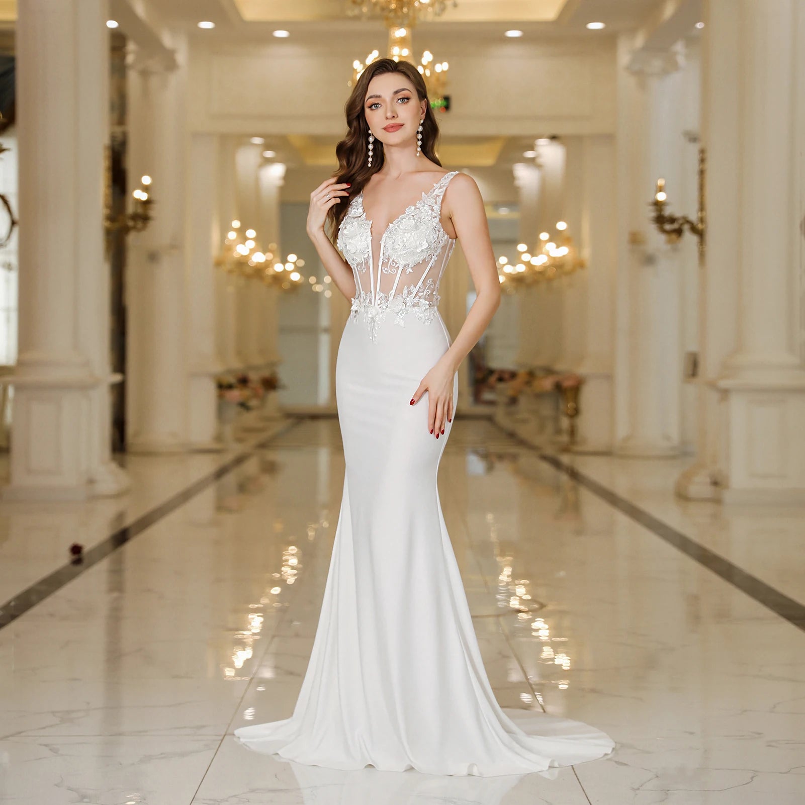 Robe de soirée bleu marine à fines bretelles, coupe trapèze, collection 2025, élégante robe de bal illusion ornée de perles et d'appliques, robe de gala