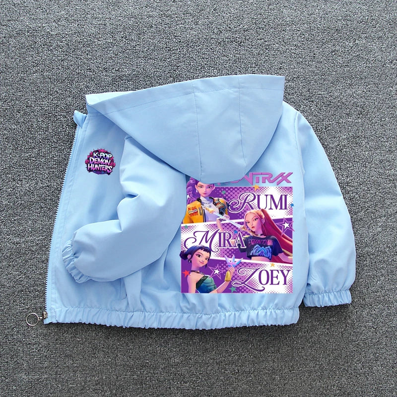 K-pop Demon Hunters 2026 Manteau coupe-vent printemps-automne pour enfants et adolescentes, imprimé dessin animé, veste à capuche imperméable