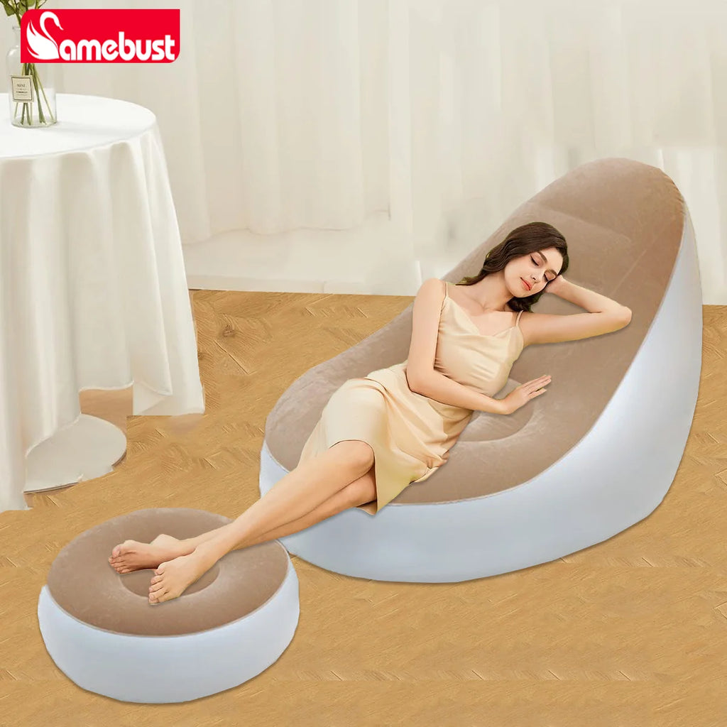 Canapé gonflable Camebust - Revêtement floqué, repose-pieds en PVC de haute qualité, gonflage rapide, fauteuil relax marron
