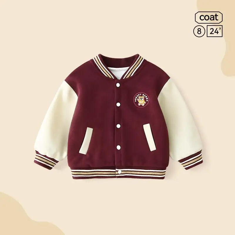 Collection printemps-automne 2025 garçons et filles - Vêtements d'extérieur tendance - Uniformes - Tenue décontractée - Veste de baseball à manches longues style dessin animé