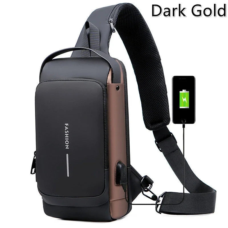 Nouveau Sac de poitrine antivol pour hommes USB charge bandoulière école courte distance sac d'exercice