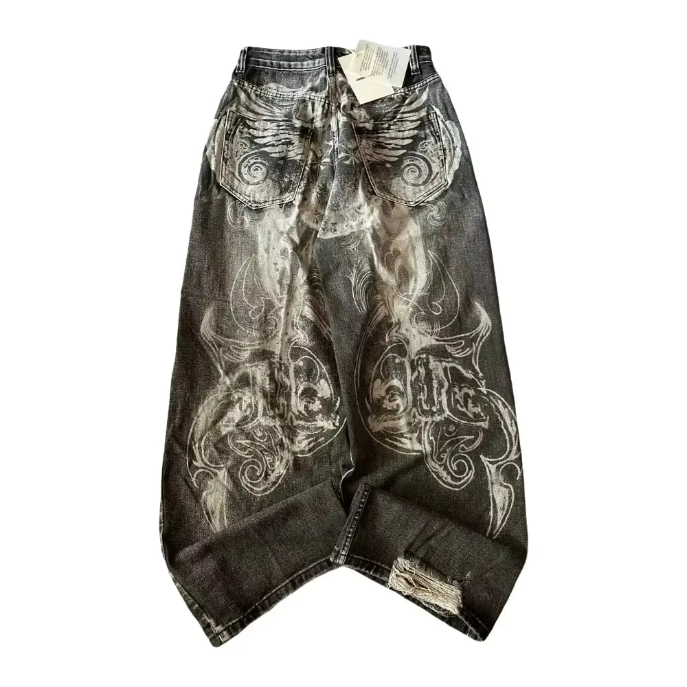 Mode américaine nouveau noir vieux trous lavés Baggy jean dames Y2K Vintage Punk mode décontracté Joker taille haute pantalon à jambes larges