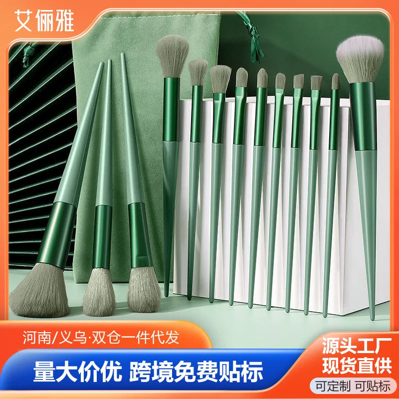 Ensemble de 13 pinceaux de maquillage Purpleflower en forme de feuille de houx, à poils doux, comprenant un pinceau poudre pour le visage, un pinceau illuminateur, un pinceau blush et un pinceau fard à paupières. Un ensemble complet d'outils de beauté.
