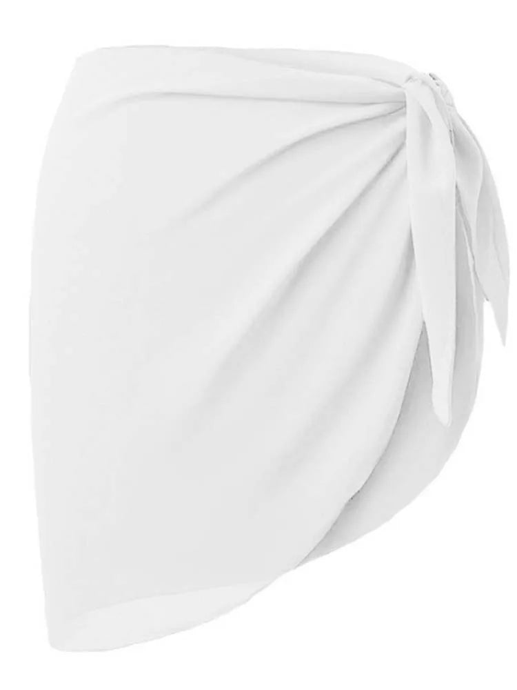 Couverture de maillot de bain courte pour femmes, jupe transparente, écharpe en mousseline de soie, transparente, pour la plage, pour bikini, été