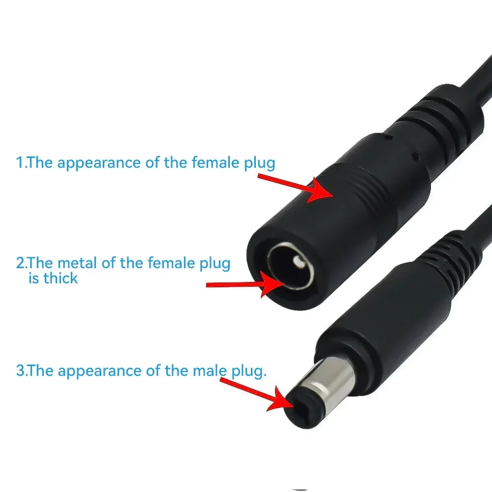 Cordon d'alimentation DC12V avec connecteur mâle vers femelle 5,5 x 2,1 mm pour caméra CCTV de sécurité Noir 3M 5M 10M Câble d'alimentation pour caméra IP