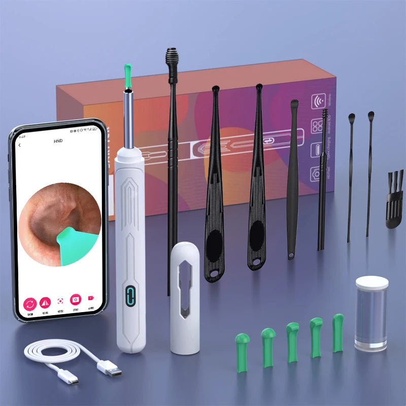 Endoscope WiFi 4.2mm 1080P, caméra de sélection d'oreille avec Base de cuillère d'oreille pour iOS/Android, Otoscope de nettoyage d'oreille avec outil d'élimination du cérumen