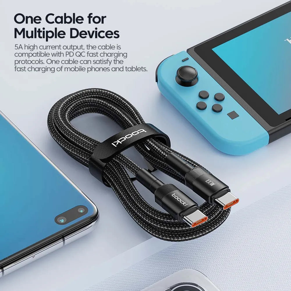 Toocki 100W Type C vers USB C câble PD 3.0 Charge rapide 4.0 Charge rapide Type C vers Type C pour iPhone 15 Macbook Samsung Xiaomi